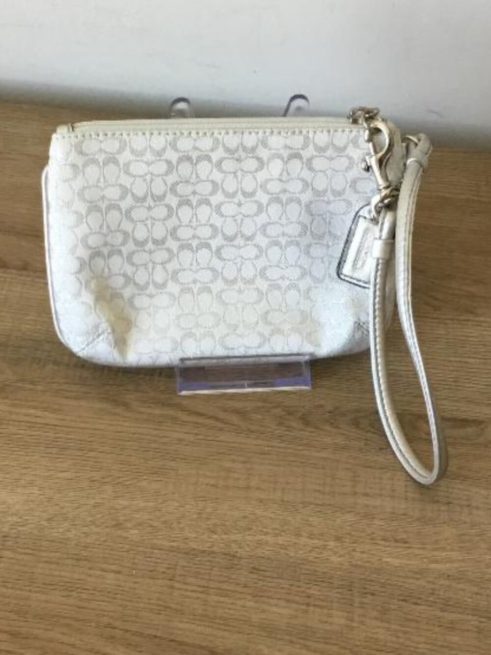 Coach Metallic Silver Signature Jacquard Wristlet Y2K Zip Pouch Mini Bag